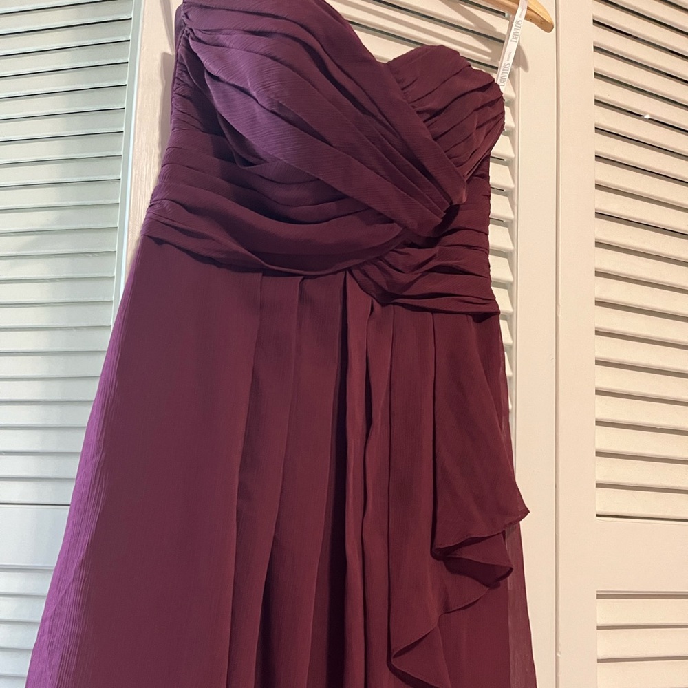 Cranberry/burgundy strapless chiffon David’s bridal dress, size 4